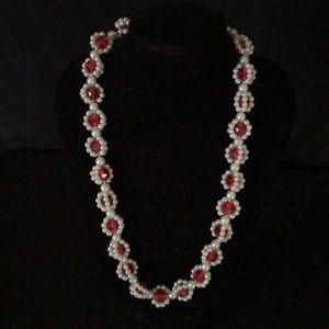 Beaded Weaved  Necklace  Red in color